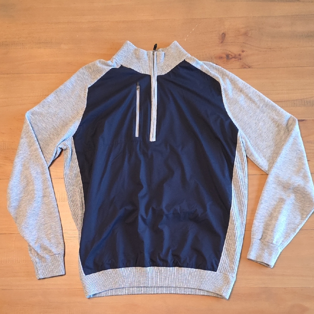 FootJoy Men's Navy Front Zip Sweater with Light Gray Sleeves